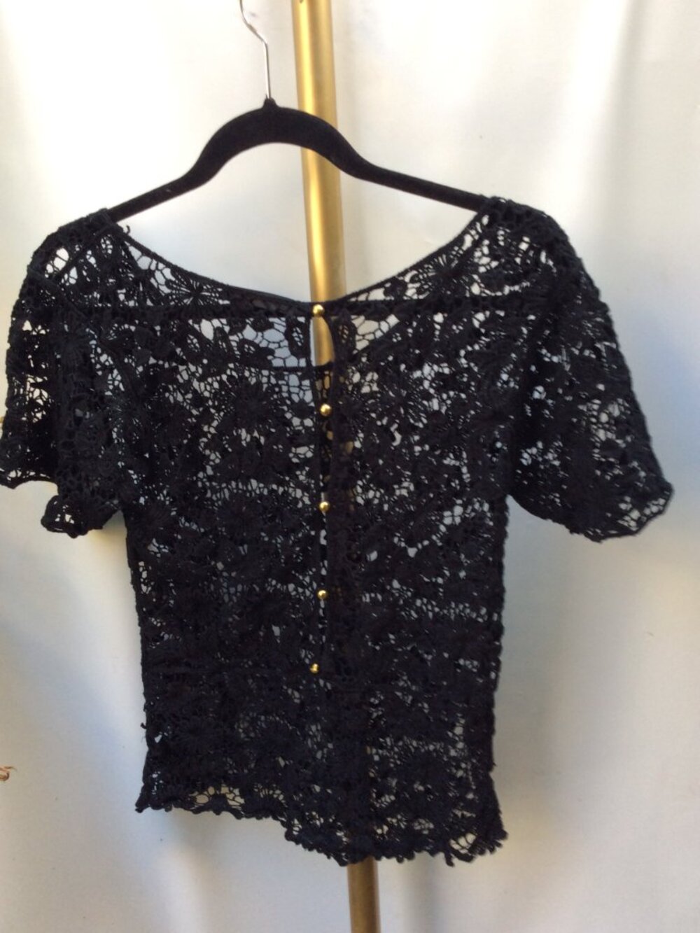 Sheer Black Lace DULCIE Short Sleeve Blouse Gothic Romantic S - Picture 3 of 4